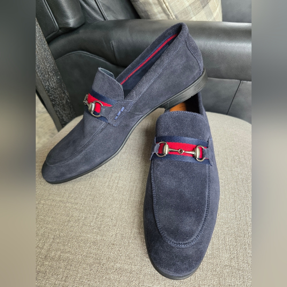 Men's SectionX Navy Loafers with Red Accent - SHEEPSKIN! Size 10